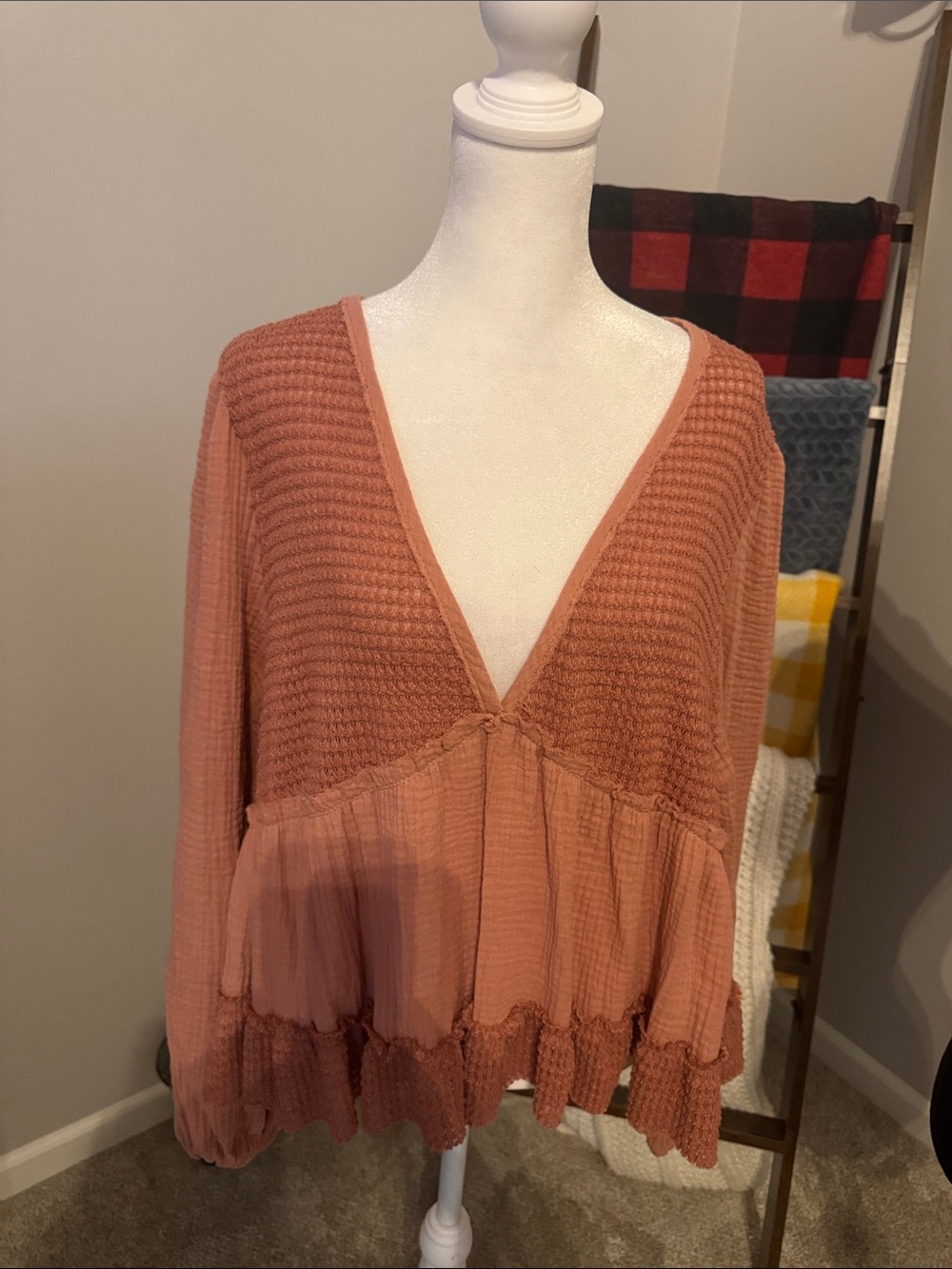 Altar'd State V-Neck Ruffle Peplum Top - Dusty Rose